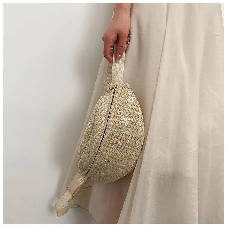 Straw Beach Hip Bag Phone Travel Belt Pouch Fanny Pack