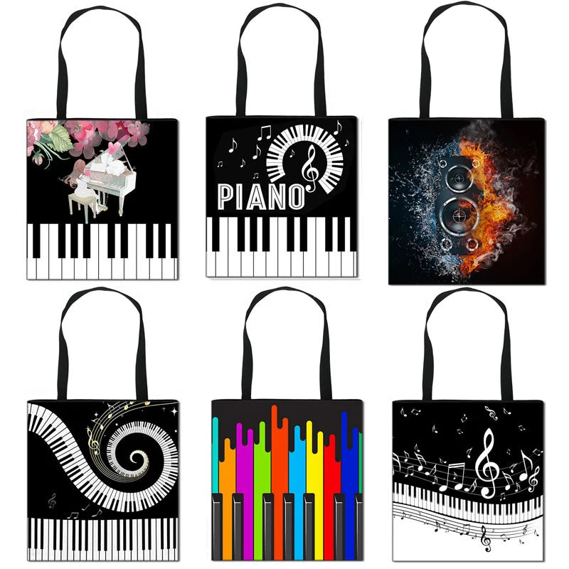 Piano Music Note Print Tote Bag Women Handbag Girls Shoulder Storage Bags