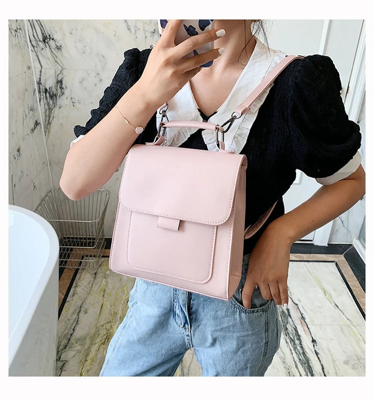 Women's Pink Backpack Soft PU Leather Shoulder Bag