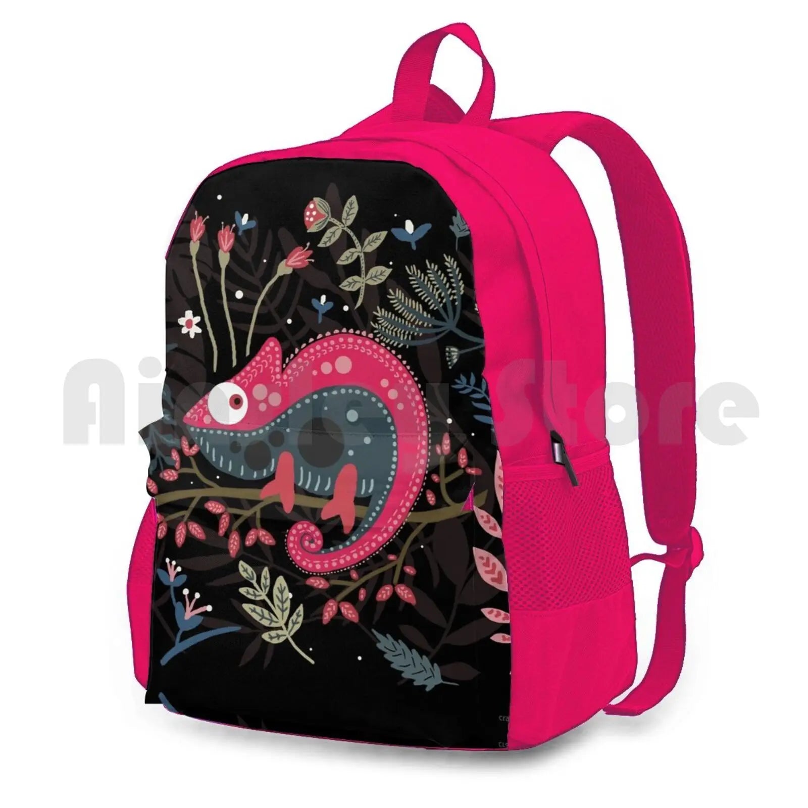Pink Chameleon Flowers Outdoor Hiking Backpack