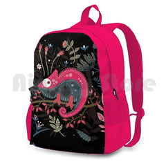 Pink Chameleon Flowers Outdoor Hiking Backpack