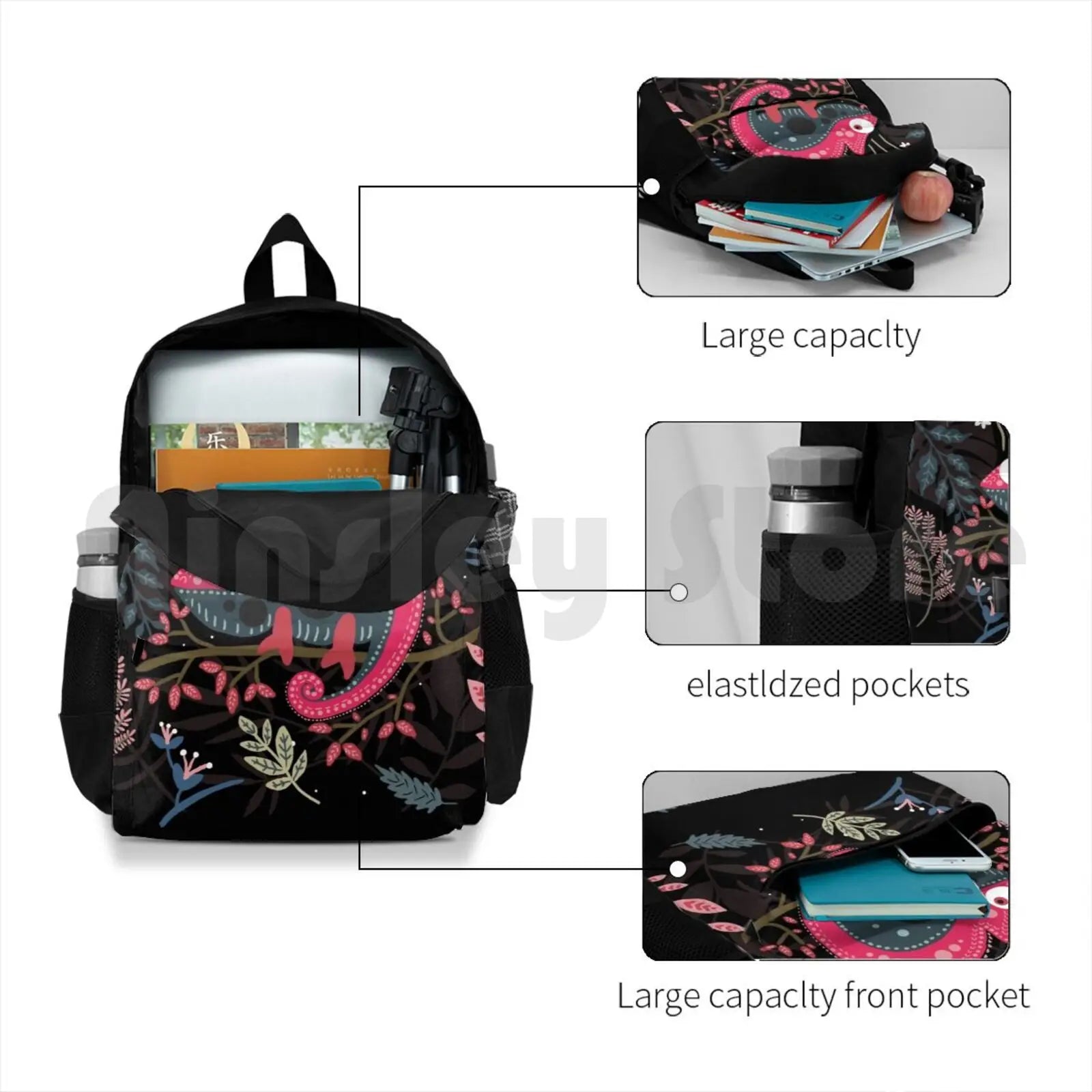 Pink Chameleon Flowers Outdoor Hiking Backpack