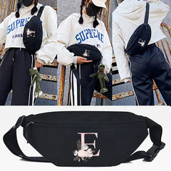Pink Flower B Print Waist Bags Unisex Crossbody Running Bag