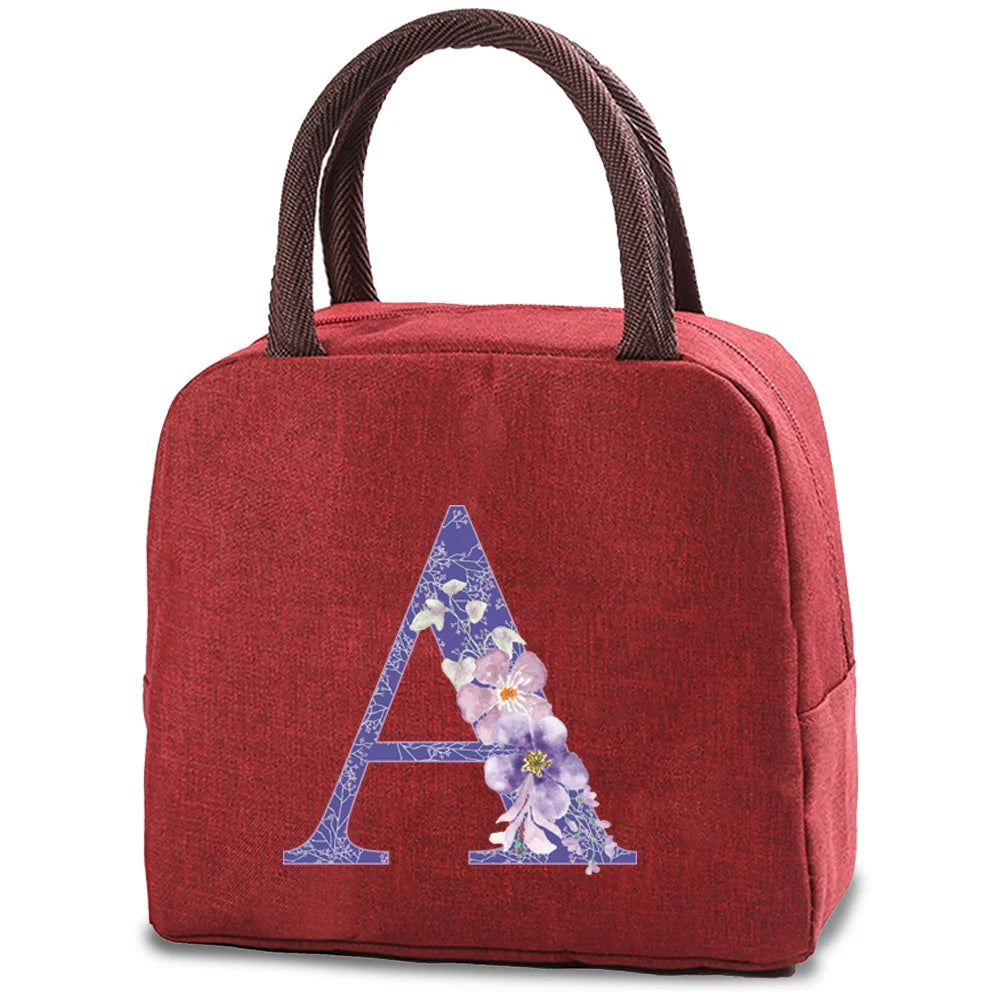 Pink Flower Printing Lunch Bag Thermal Food Cooler School Picnic Zipper Bag