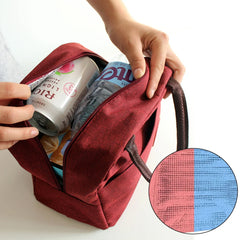 Pink Flower Printing Lunch Bag Thermal Food Cooler School Picnic Zipper Bag