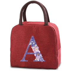 Pink Flower Printing Lunch Bag Thermal Food Cooler School Picnic Zipper Bag