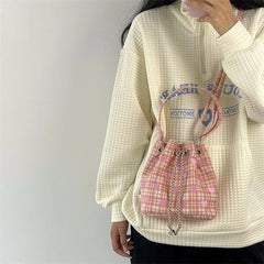 Pink Heart Bucket Purse Handbag Love Women Messenger Bag Drawstring Female Girls