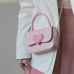Pink Heart Small Square Shoulder Bag Chain Top Handle Messenger Bags