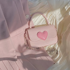 Pink Heart Small Square Shoulder Bag Chain Top Handle Messenger Bags