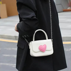 Pink Heart Small Square Shoulder Bag Chain Top Handle Messenger Bags
