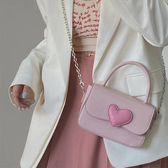 Pink Heart Small Square Shoulder Bag Chain Top Handle Messenger Bags