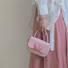 Pink Heart Small Square Shoulder Bag Chain Top Handle Messenger Bags