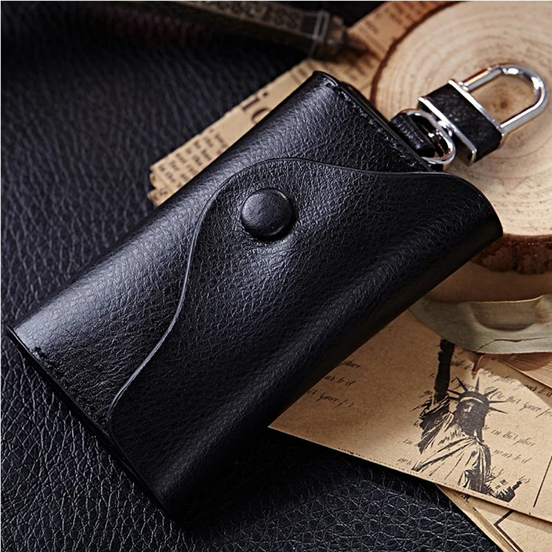 Pink Leather Key Holder Organizer Zipper Ring Case