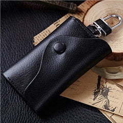Pink Leather Key Holder Organizer Zipper Ring Case