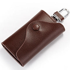 Pink Leather Key Holder Organizer Zipper Ring Case