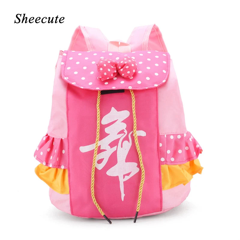 Girls Ballet Dance Bag School Backpack Dot Bow Lace Tiered Ruffle