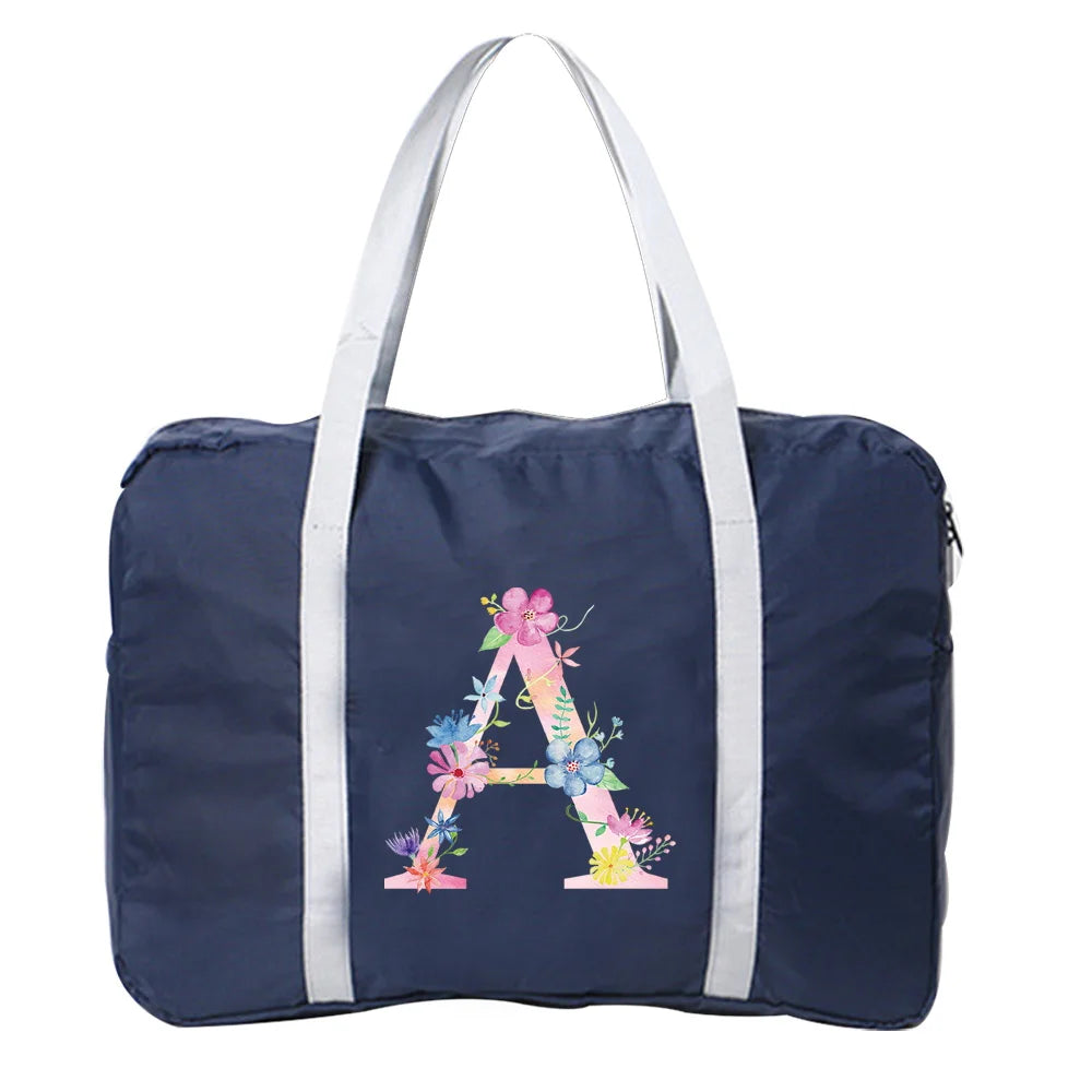 Pink Letter Series Print Travel Bags Nylon Unisex Foldable Large Capacity Bag