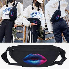Pink Lips Print Waist Pack Travel Chest Bag Zipped Crossbody Bag