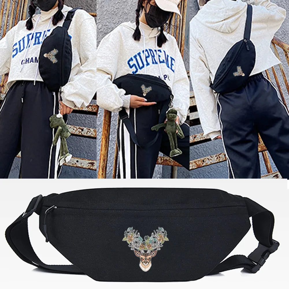 Rose Skull Print Waist Bag Outdoor Sports Unisex Fanny Pack