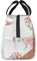 Pink Marble Glitter Lunch Bag Cooler Women Tote Insulated Lunch Box