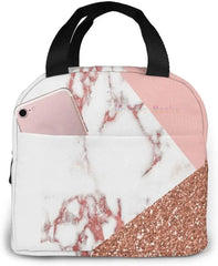 Pink Marble Glitter Lunch Bag Cooler Women Tote Insulated Lunch Box