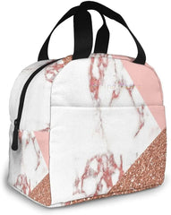 Pink Marble Glitter Lunch Bag Cooler Women Tote Insulated Lunch Box