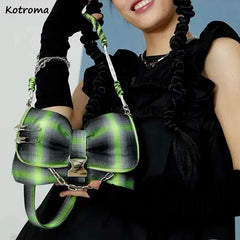 Plaid Bow Shoulder Bags Hip-pop Chains Underarm Style Harajuku Handbags