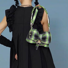 Plaid Bow Shoulder Bags Hip-pop Chains Underarm Style Harajuku Handbags