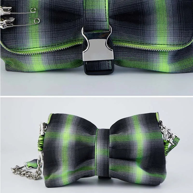 Plaid Bow Shoulder Bags Hip-pop Chains Underarm Style Harajuku Handbags