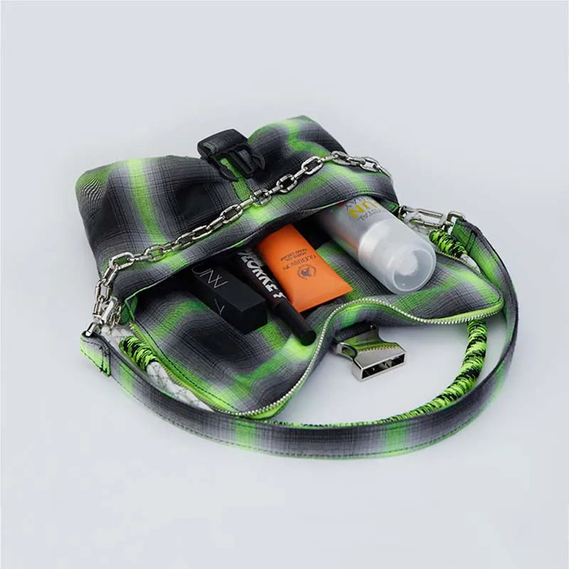 Plaid Bow Shoulder Bags Hip-pop Chains Underarm Style Harajuku Handbags