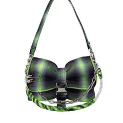Plaid Bow Shoulder Bags Hip-pop Chains Underarm Style Harajuku Handbags