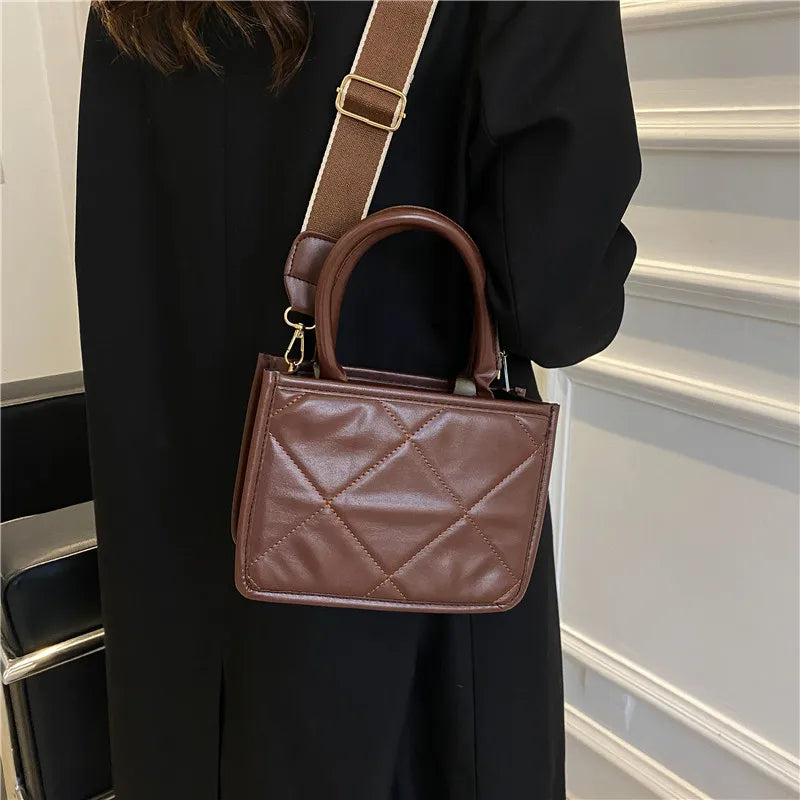Plaid Women's Shoulder Bags Wide Strap Messenger Bags