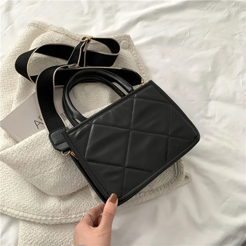 Plaid Women's Shoulder Bags Wide Strap Messenger Bags