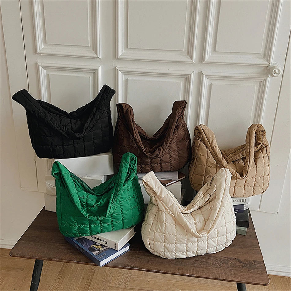 Plaid Pattern Space Cotton Shoulder Bag Large Capacity Handbag