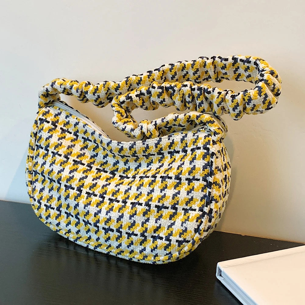 Vintage Plaid Underarm Bag for Girls