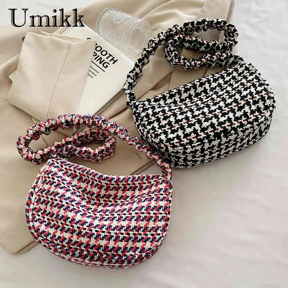 Vintage Plaid Underarm Bag for Girls