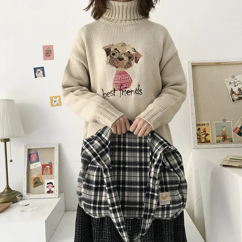 Plaid Women Shoulder Bag Soft Cloth Fabric Handbag Large Capacity Cotton Tote