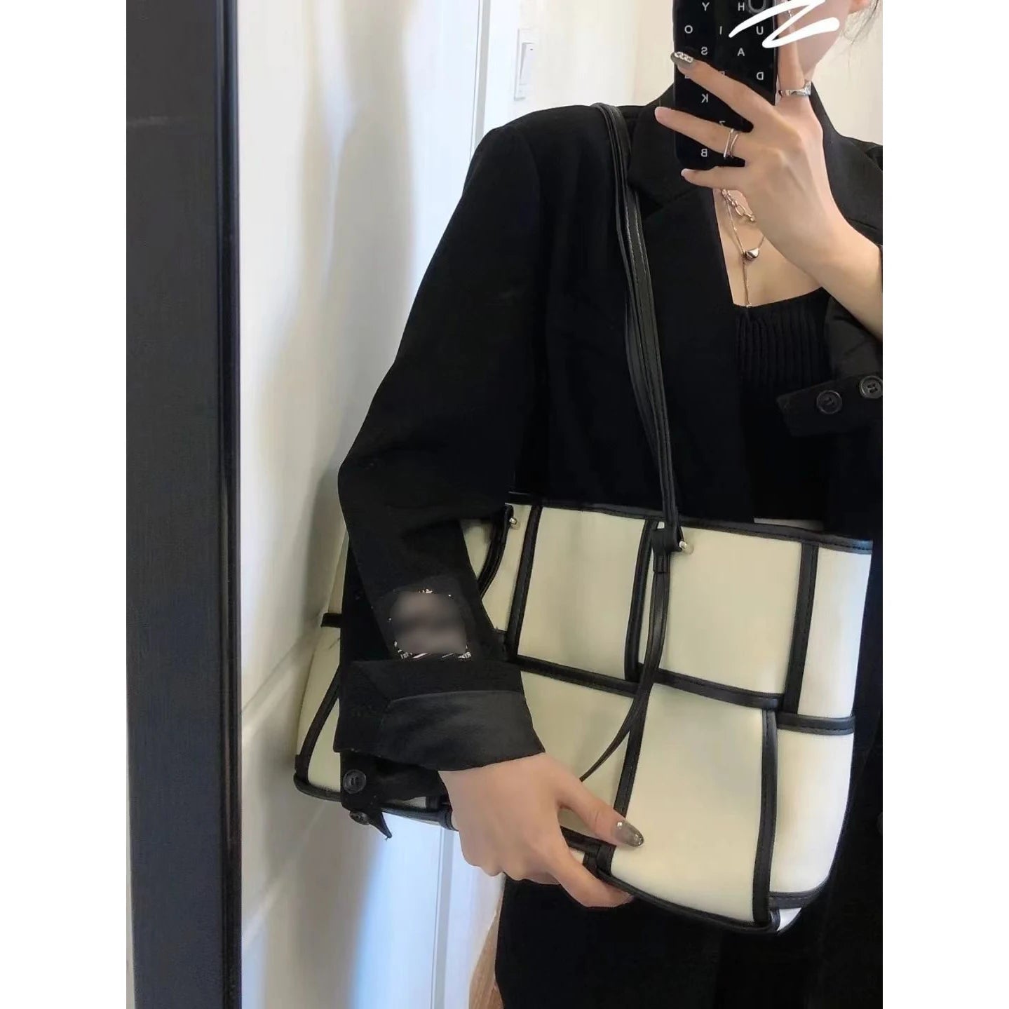 Plaid Canvas Tote Bag Large Capacity Shoulder Bag Commuter Texture Purse