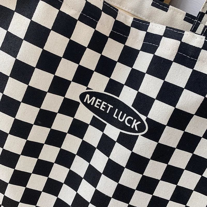 Plaid Zippered Canvas Bag for Women