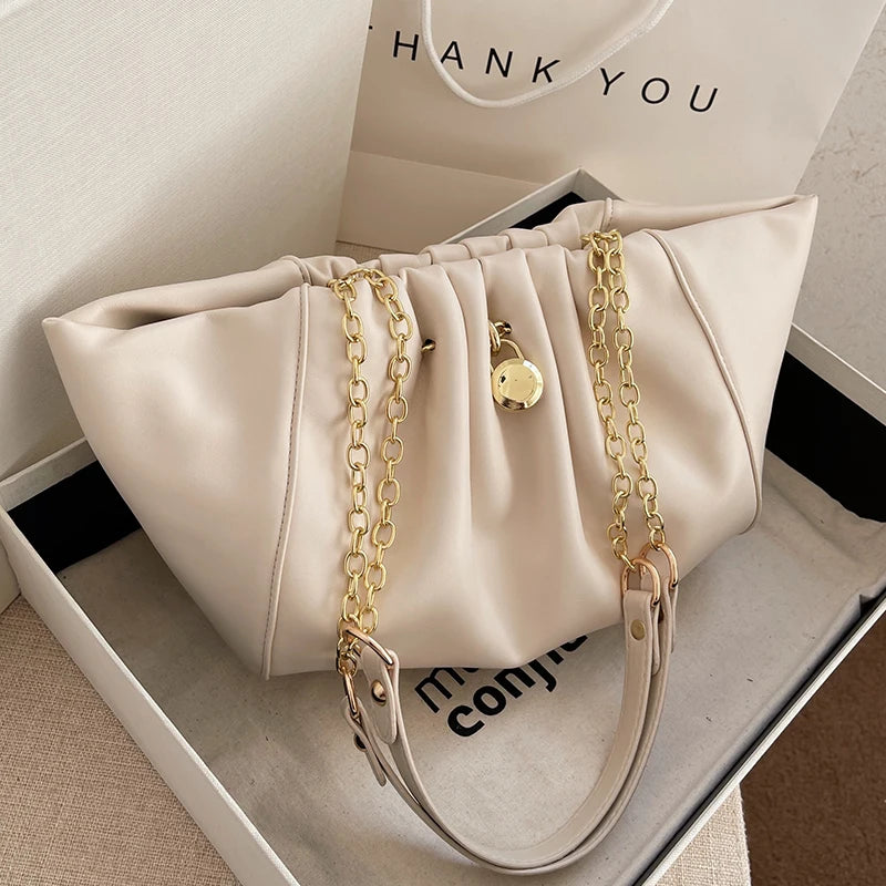 Pleated PU Leather Women's Handbag Shoulder Bags