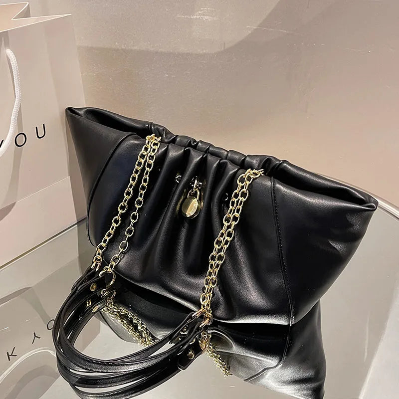 Pleated PU Leather Women's Handbag Shoulder Bags