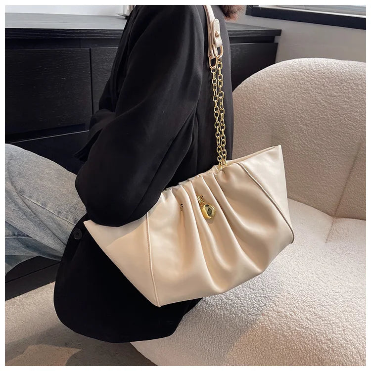 Pleated PU Leather Women's Handbag Shoulder Bags
