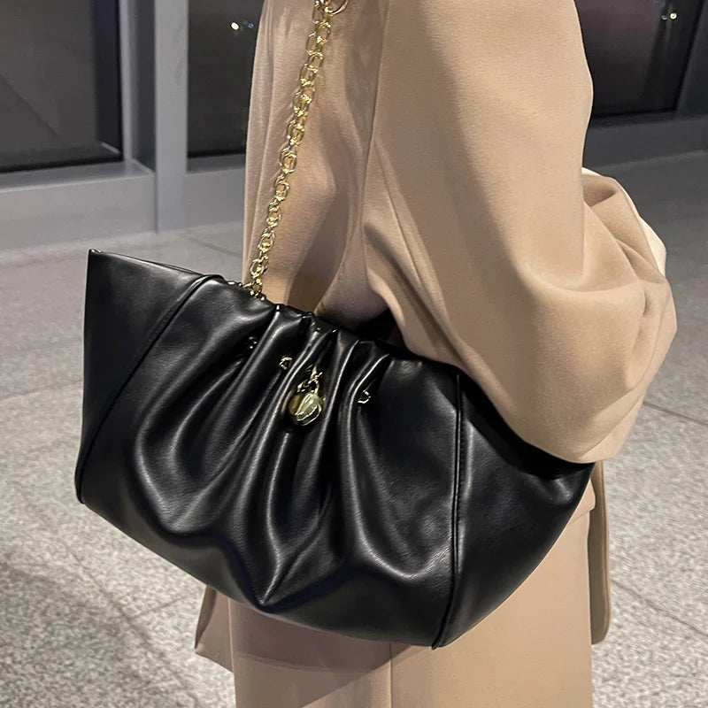 Pleated PU Leather Women's Handbag Shoulder Bags
