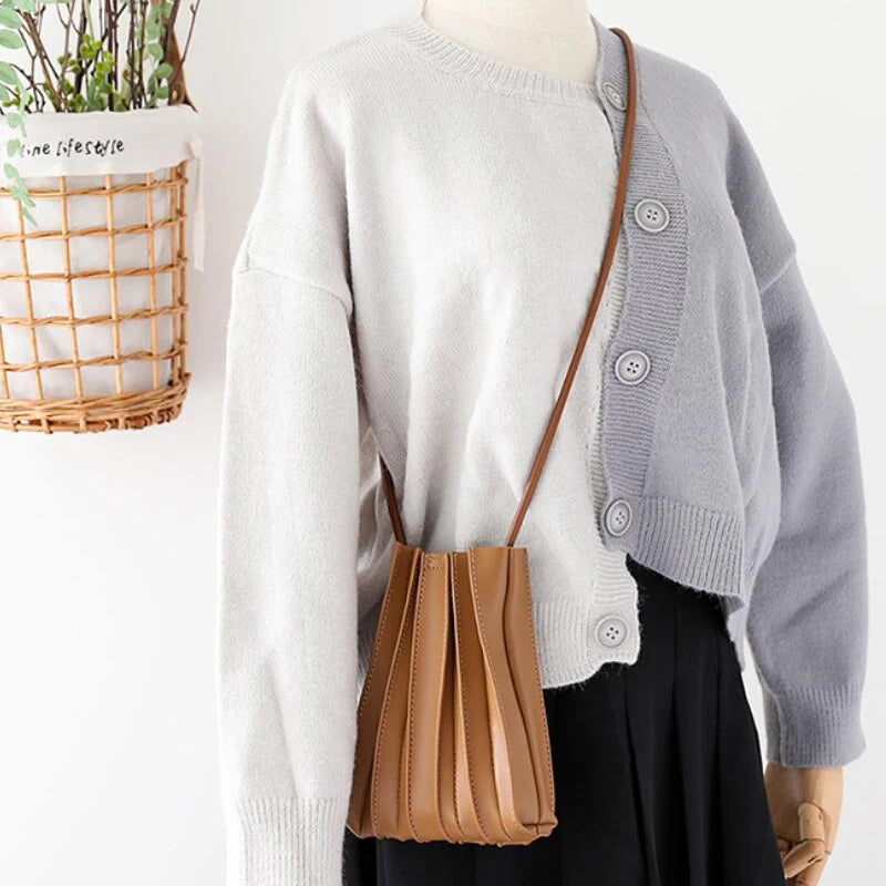Pleated Leather Women's Crossbody Bag Small Phone Clutch Mini Messenger Handbag