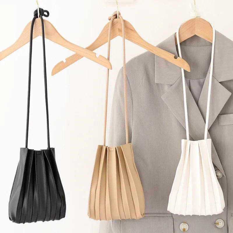 Pleated Leather Women's Crossbody Bag Small Phone Clutch Mini Messenger Handbag