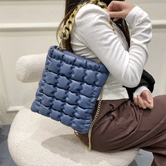 Plaid Chain Tote Bag Winter PU Leather Women's Handbag