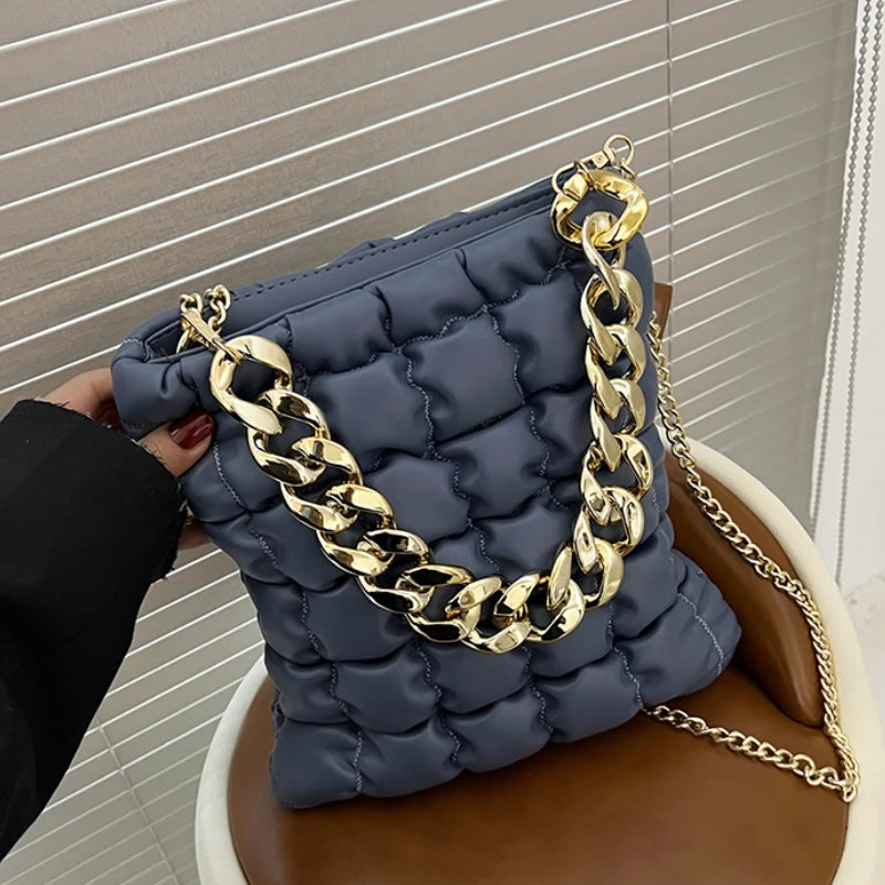 Plaid Chain Tote Bag Winter PU Leather Women's Handbag