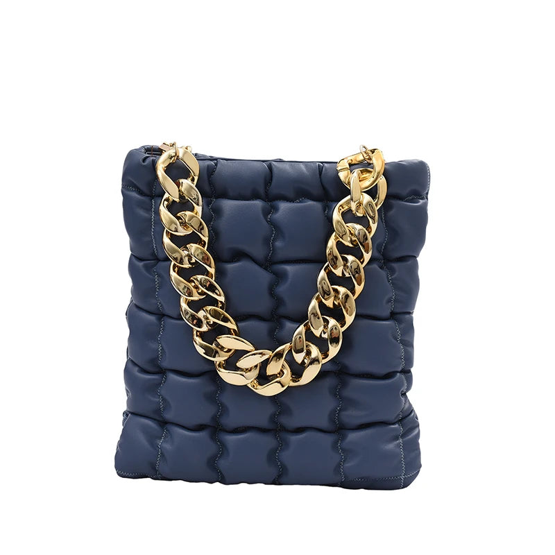 Plaid Chain Tote Bag Winter PU Leather Women's Handbag