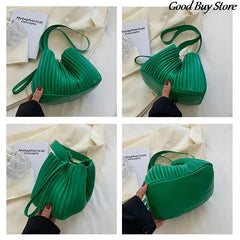 Pleated Stripe Bucket Bag Leather Shoulder Bags For Women