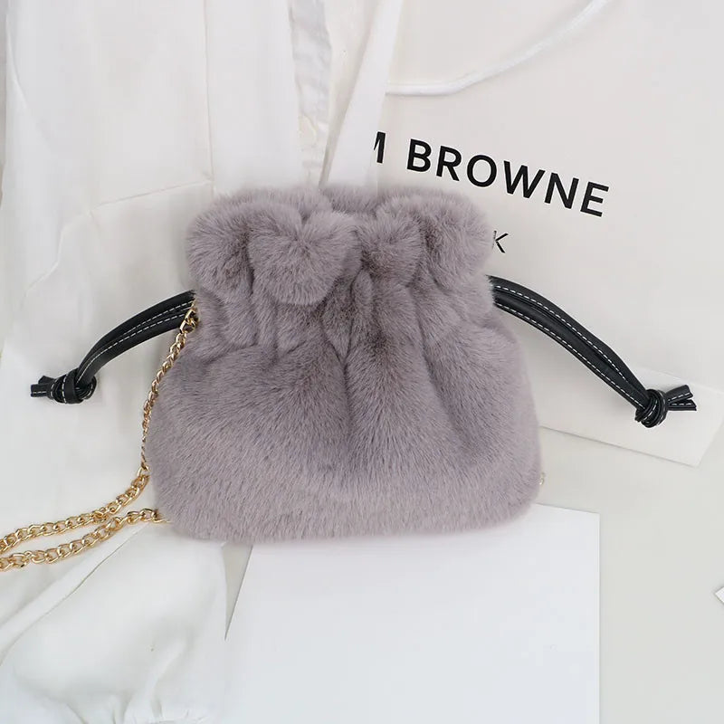 Plush Bucket Bag with Chain Strap